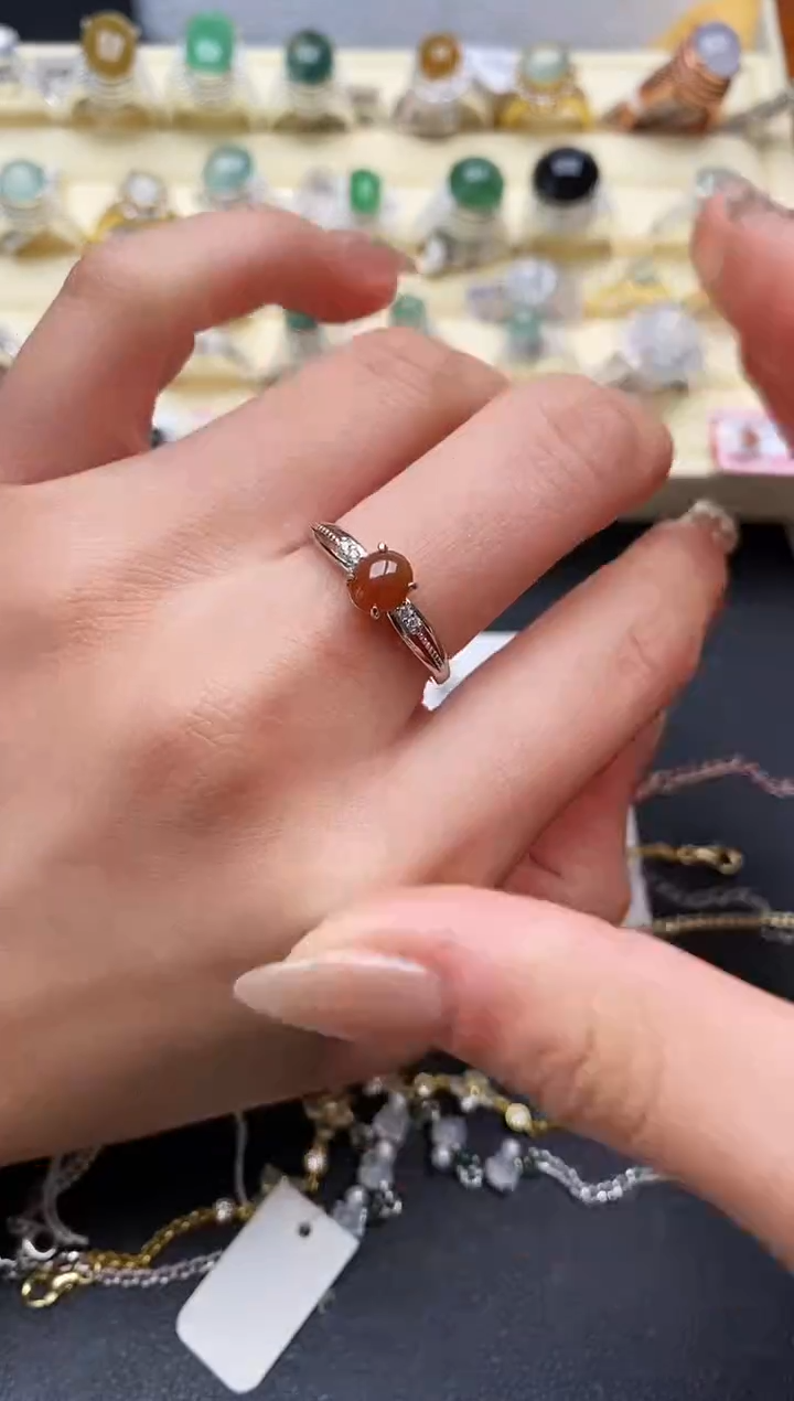 【闪购商品】翡翠戒指银S925镶嵌缅甸翡翠3  2+3