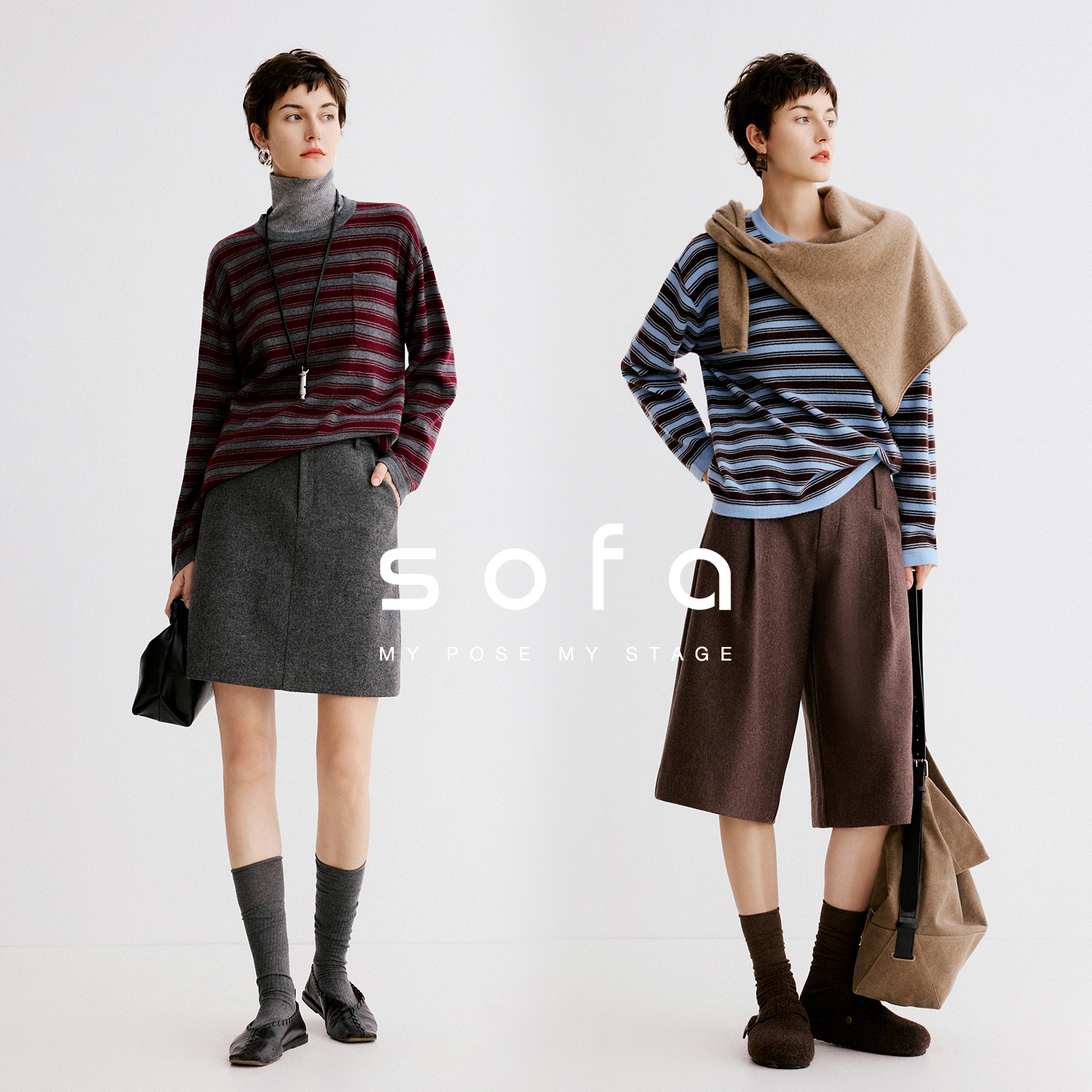 sofa100%羊毛软糯条纹针织衫！sofa时髦复古慵懒随性亲肤宽松上衣