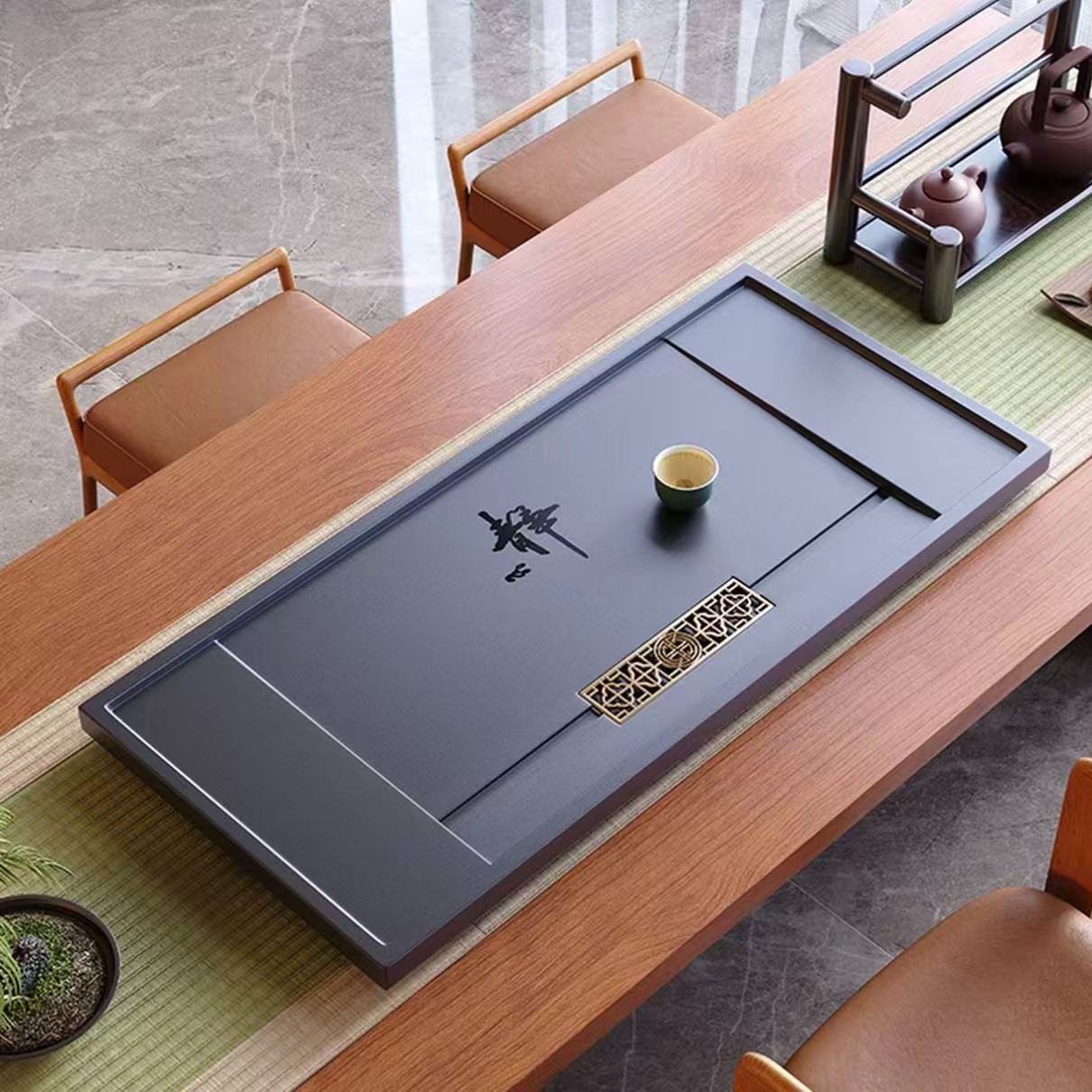 【静心】新款简约大气干湿分离直排下水家用办公静心款乌金石茶盘