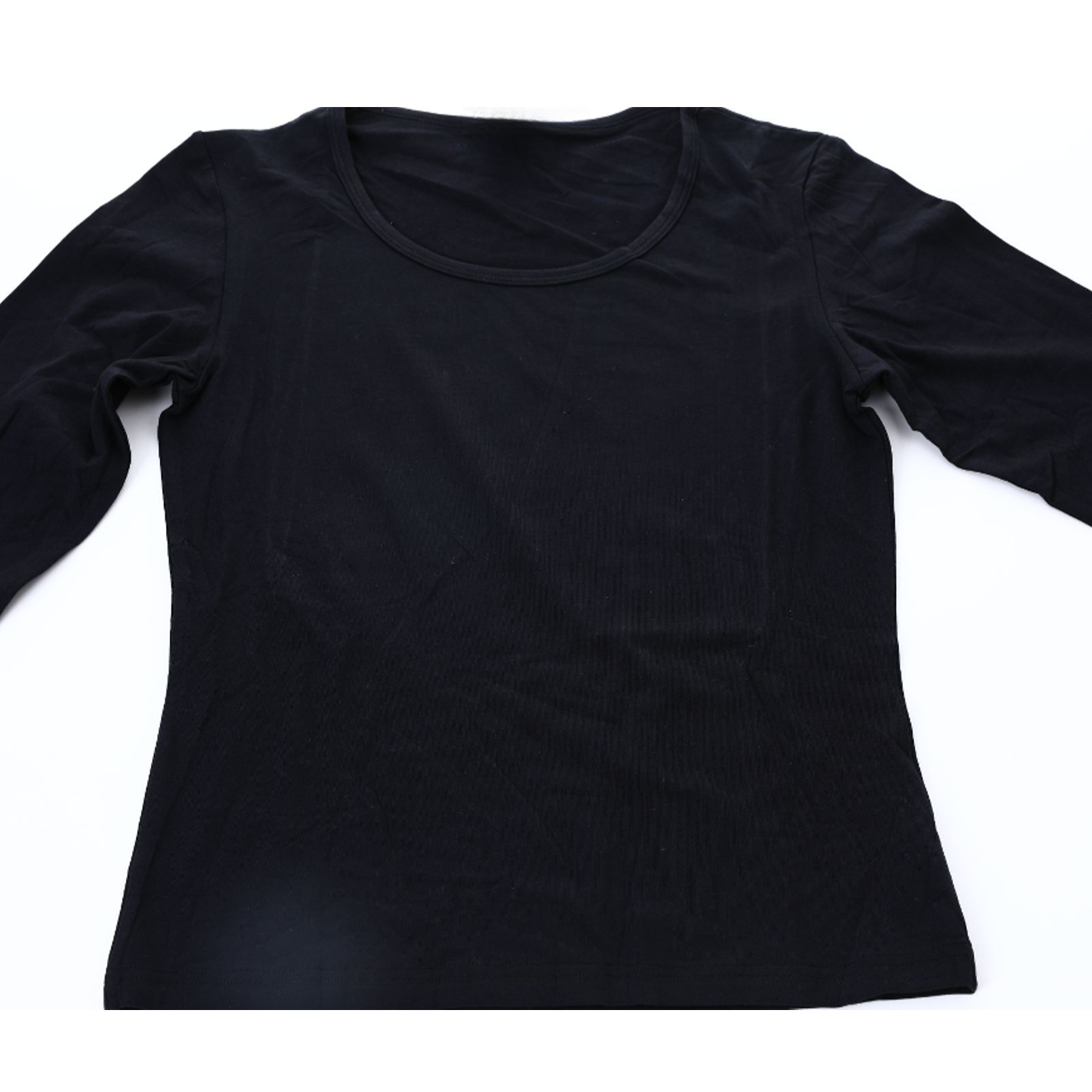 95%棉女士素锦上衣黑色圆领秋季打底衫
