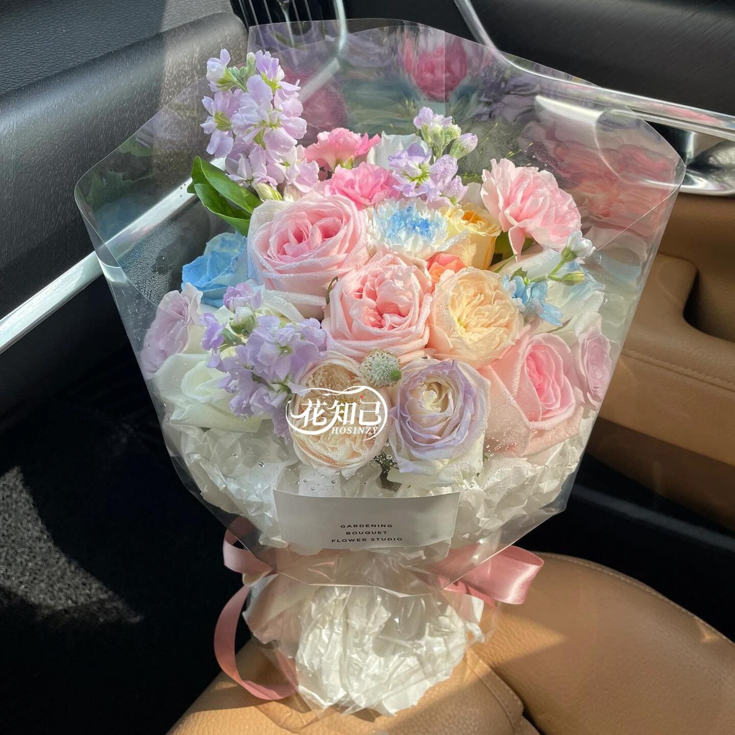 【花期如梦】3枝粉玫瑰4枝白玫瑰3枝香槟色玫瑰3枝紫罗兰混搭花束鲜花奶油风送女友仪式感礼物花卉直播小时达