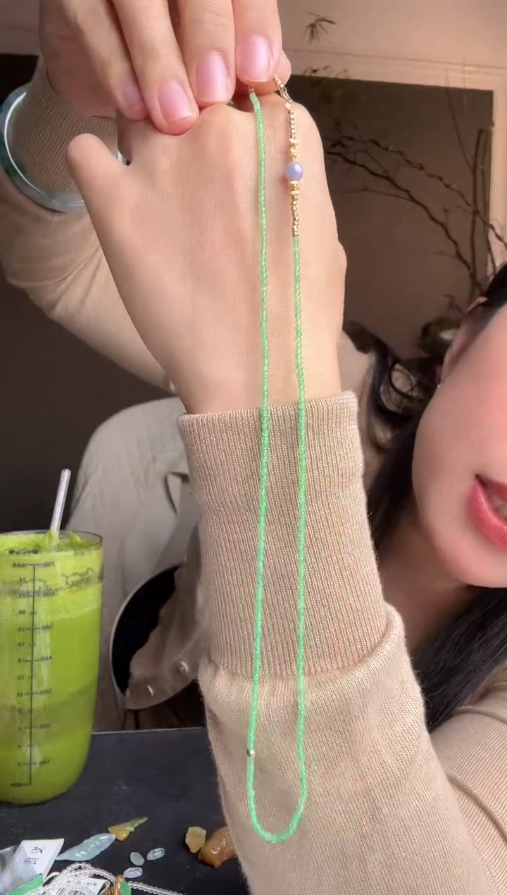 【闪购商品】定制翡翠未镶嵌绿小米长串5500+550-lh