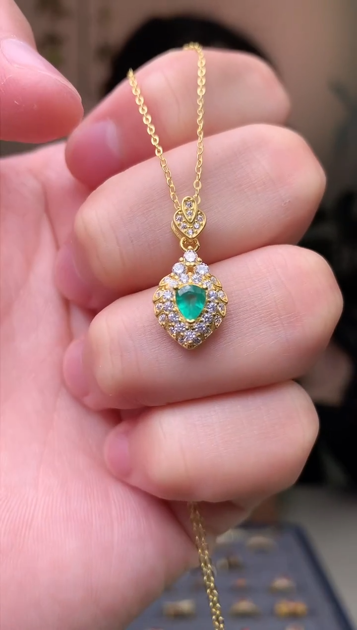 【闪购商品】祖母绿颈饰银S925镶嵌吊坠