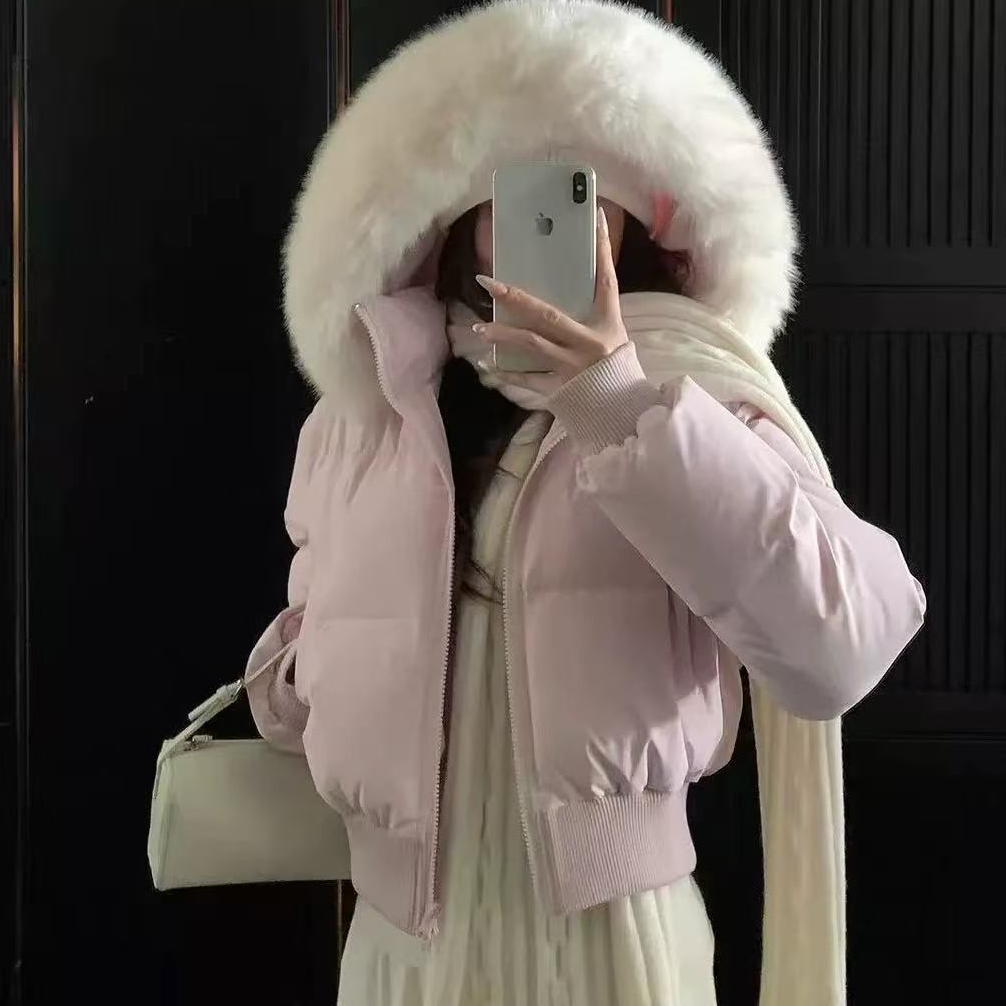 【送运费险】2025冬季宽松时尚保暖棉服小香风毛领连帽棉衣外套女