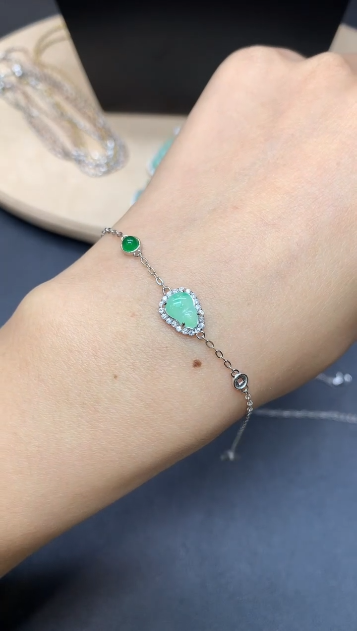 【闪购商品】翡翠手链银S925镶嵌葫芦【多样性发其一】