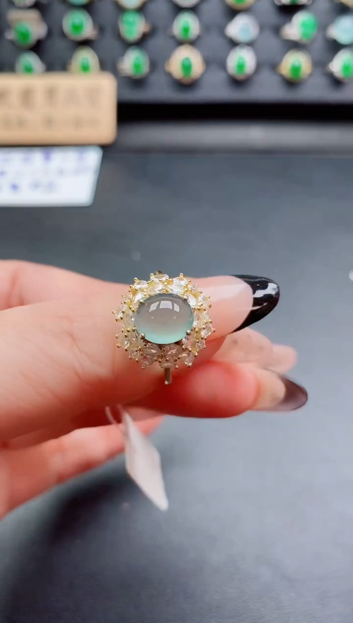 银S925镶嵌戒指翡翠1