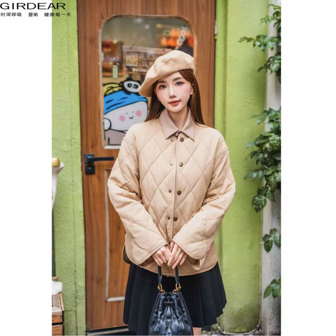 GIRDEAR/哥弟秋冬新款复古绒面时尚宽松气质百搭棉服外套女140051