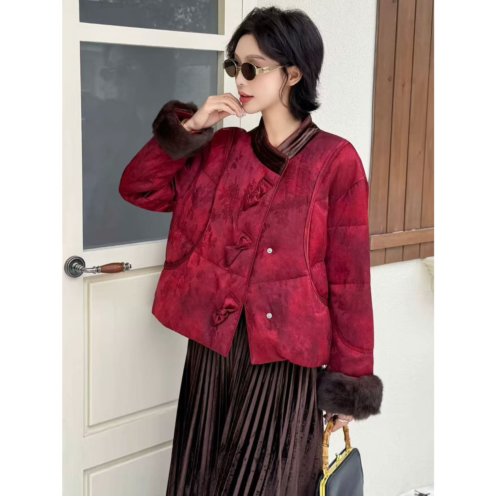 无印心匠Y095 国风85%白鹅绒+水貂毛 66095 羽绒服女 保暖 k2240