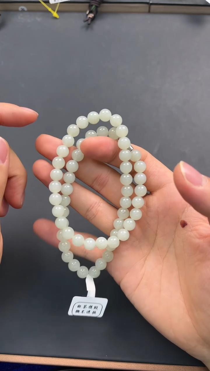 未镶嵌手串和田玉且末青白妈妈链卡8微色差