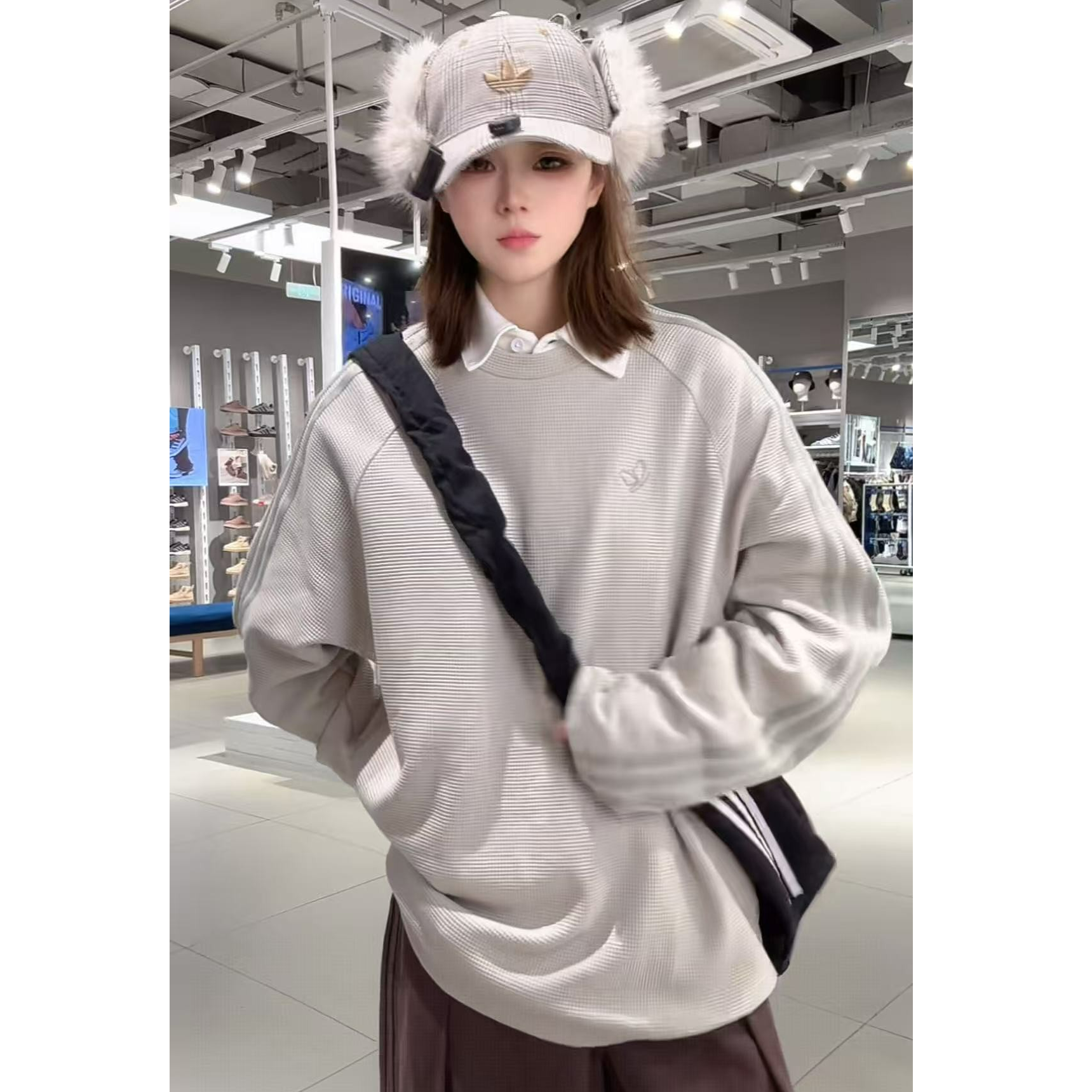 adidas阿迪达斯三叶草WAFFLE运动休闲长袖T恤KH1175