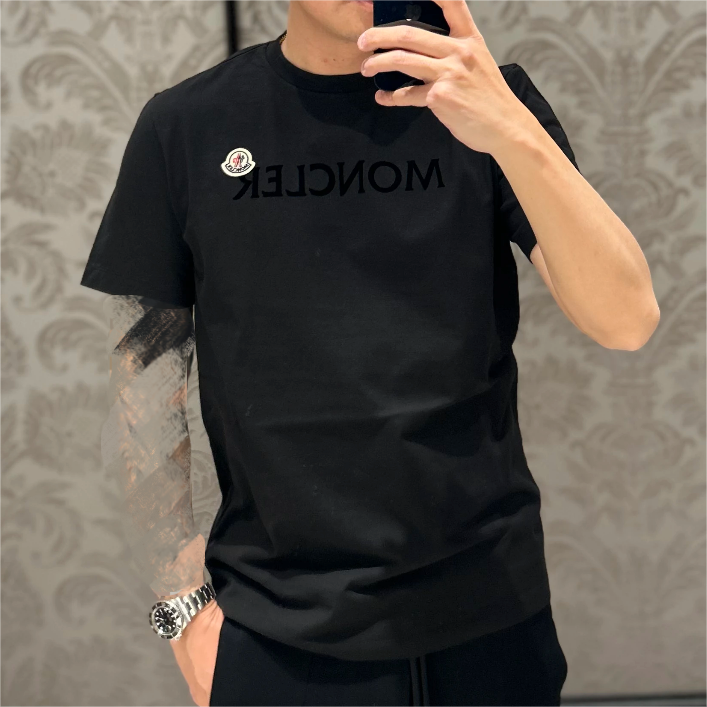 未使用 MONCLER 蒙口 SS25 棉质植绒字母标语圆领短袖T恤男士经典