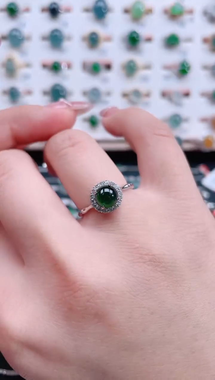 银S925镶嵌戒指翡翠天然翡翠