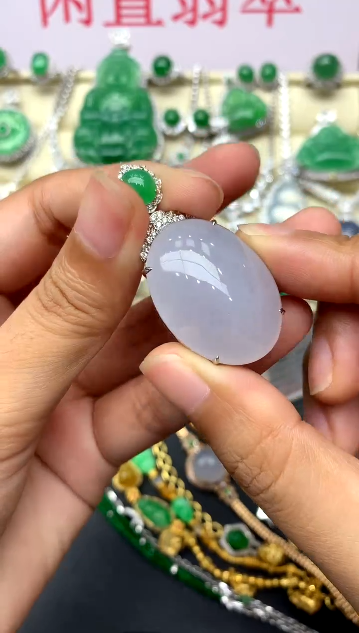翡翠18K金镶嵌颈饰163-中国好珍宝