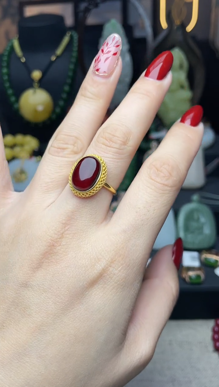 【闪购商品】琥珀戒指银S925镶嵌戒指