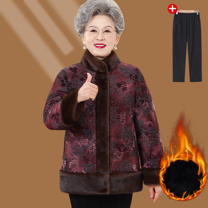 奶奶冬装外套双面双穿棉服加绒加厚2025新款老太太衣服保暖棉袄