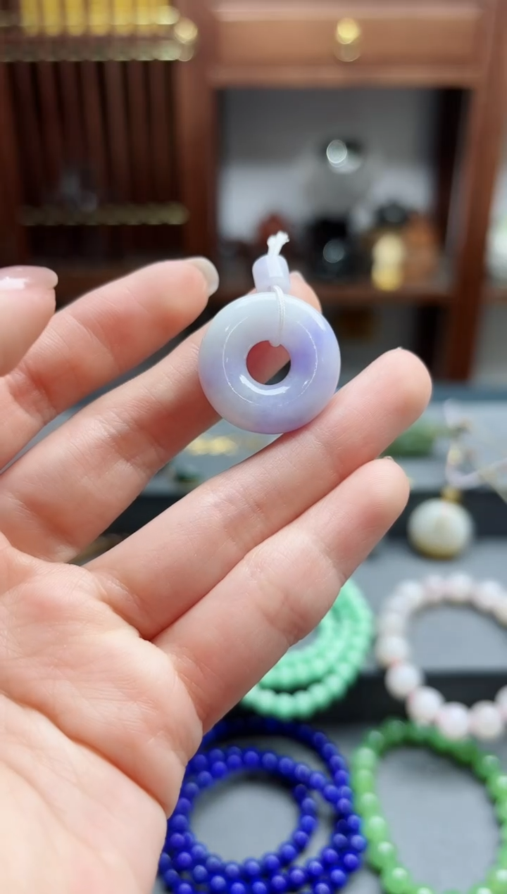 【闪购商品】翡翠颈饰未镶嵌紫罗兰平安扣XZYW编绳