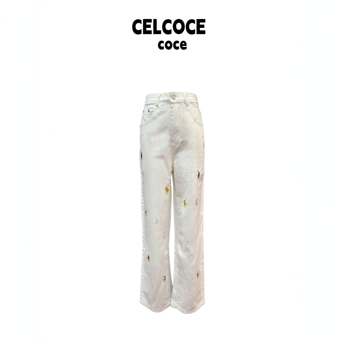 CELCOCE-L06-美式休闲小众设计感百搭刺绣显瘦直筒裤-X
