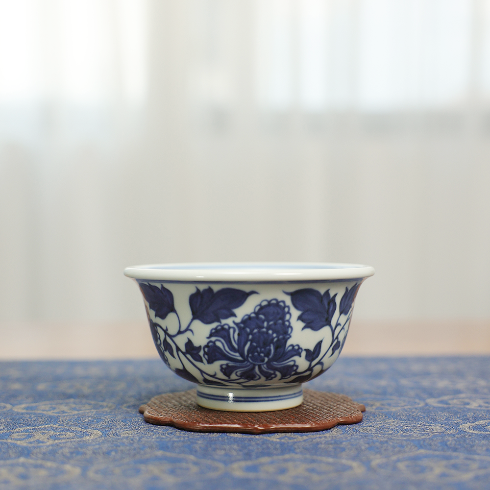 【央广匠心】 景德镇手绘元青花牡丹压手杯陶瓷主人杯xygy8.