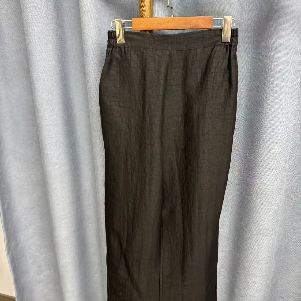 秋季新款简约百搭宽松桑蚕丝龟裂纹直筒长裤女Y443