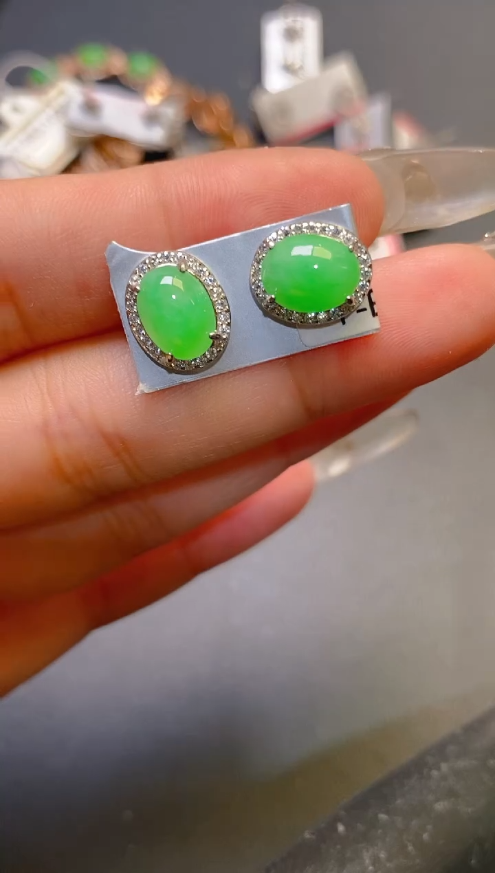 【闪购商品】翡翠耳饰银S925镶嵌天然A货翡翠1