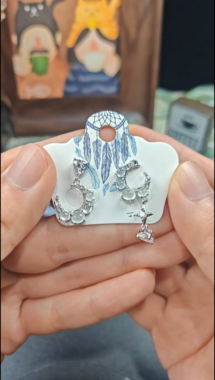 银S925镶嵌翡翠耳饰翡翠耳饰S925银镶嵌