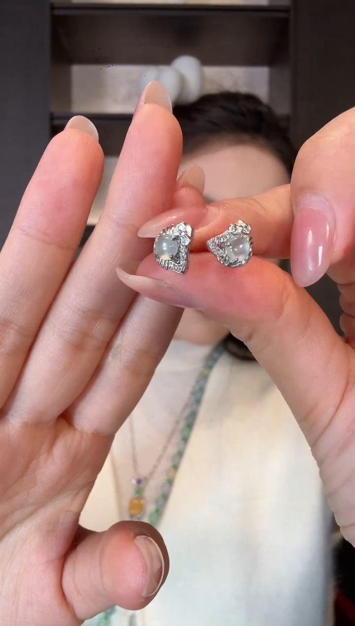 银S925镶嵌翡翠耳饰50