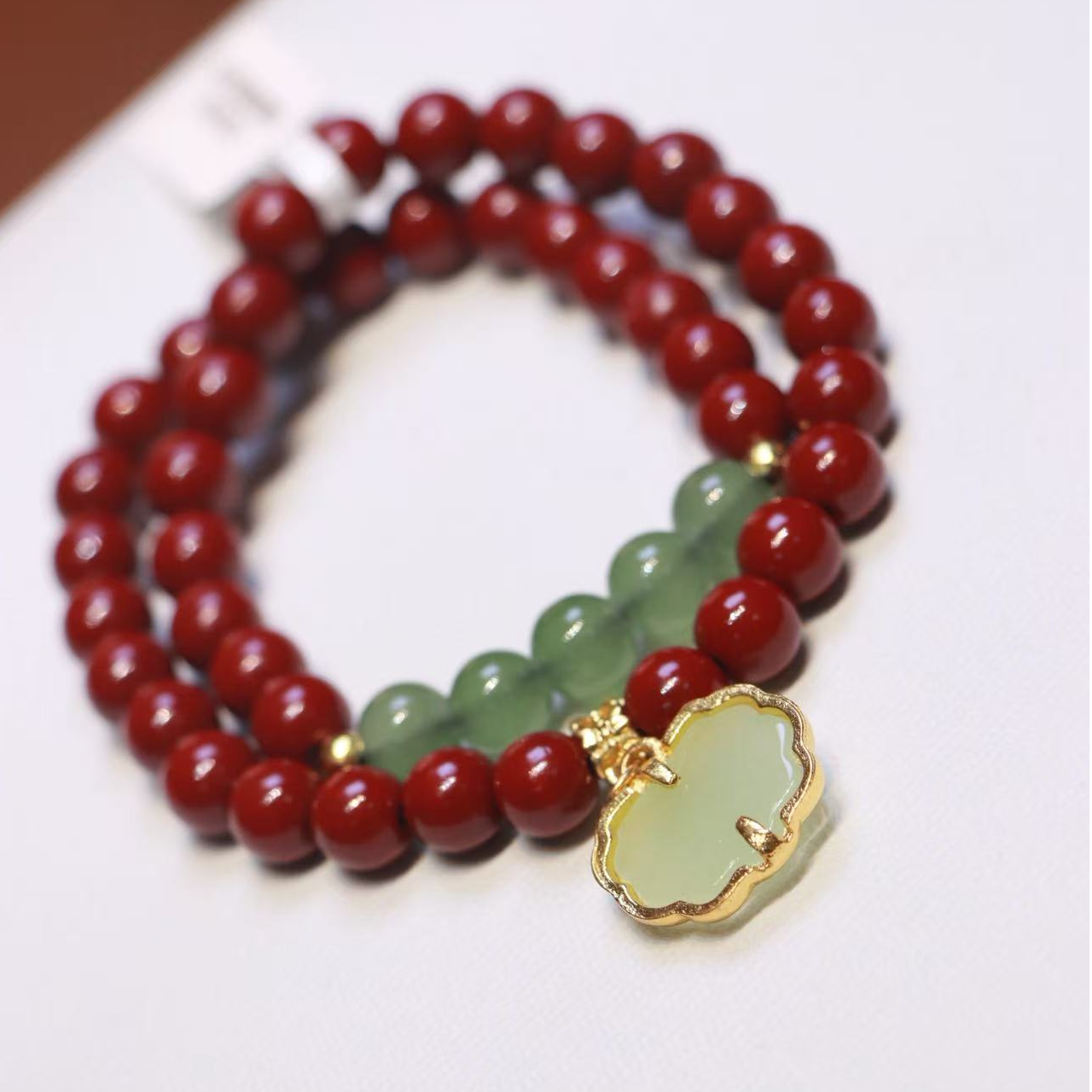 含辰砂工艺品『柒月』朱砂双圈+如意锁配饰