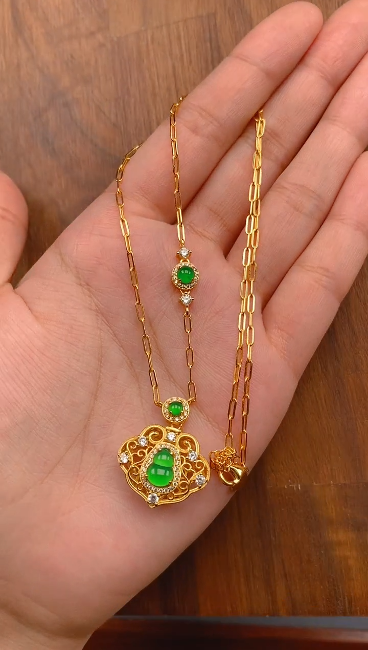 【闪购商品】翡翠项链银S925镶嵌葫芦锁项链