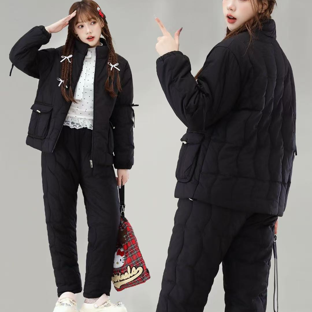 韩琦路羽绒夹棉睡衣女士冬季三层加厚可外穿高级感防风冬款家居服