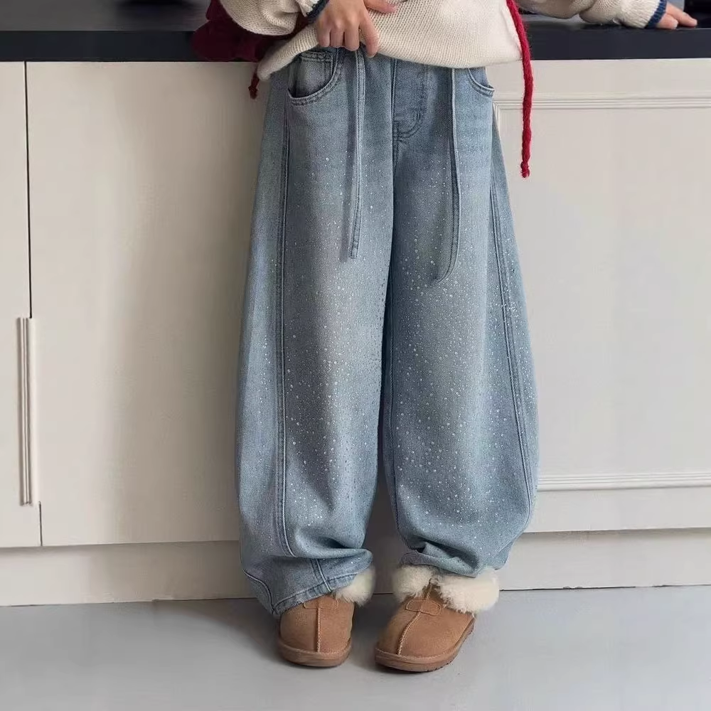 7883 年款 重工满天星烫钻弯刀裤加绒加厚【无腰绳】