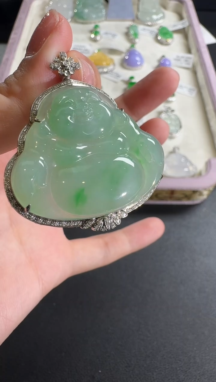 【闪购商品】翡翠吊坠(不含链)18K金镶嵌【源头工厂】钻石镶嵌