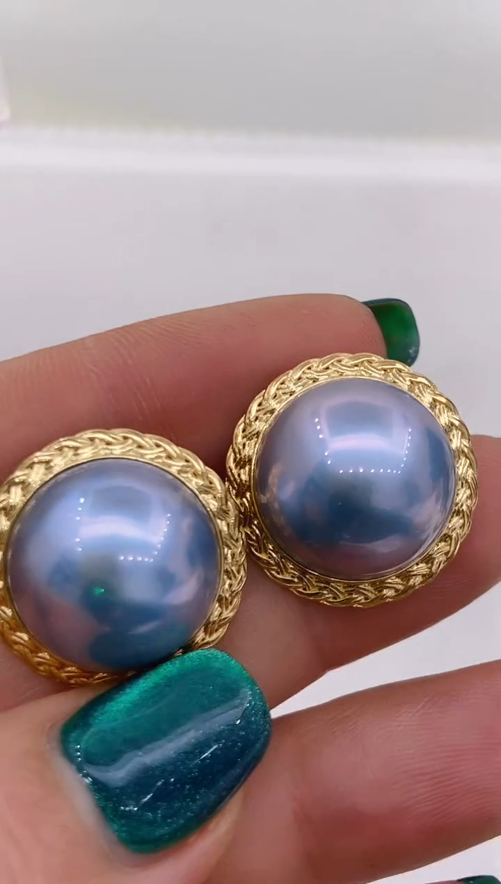 【闪购商品】拼合珍珠（马贝珠）耳饰18K金镶嵌170