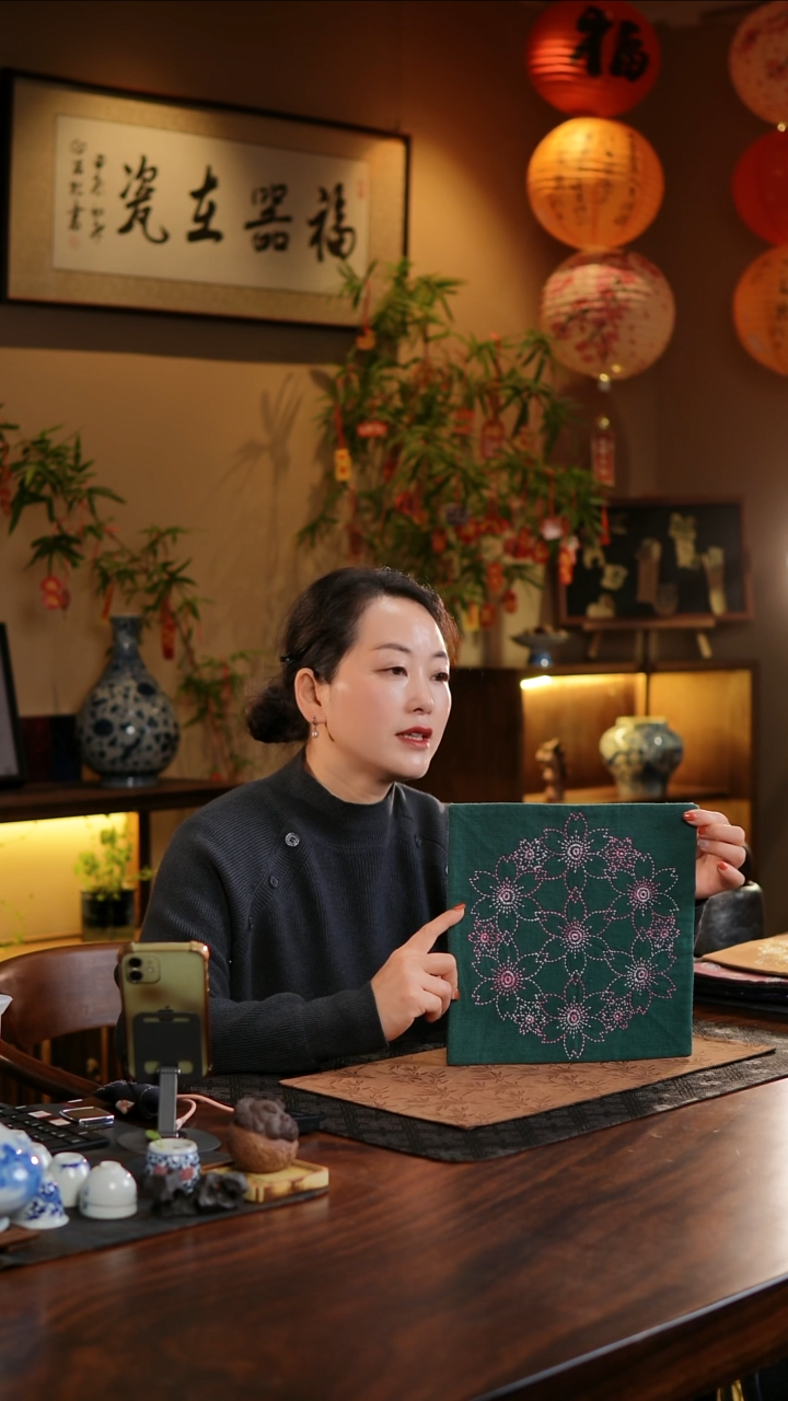 【闪购商品】织绣樱花正方形杯垫绿色