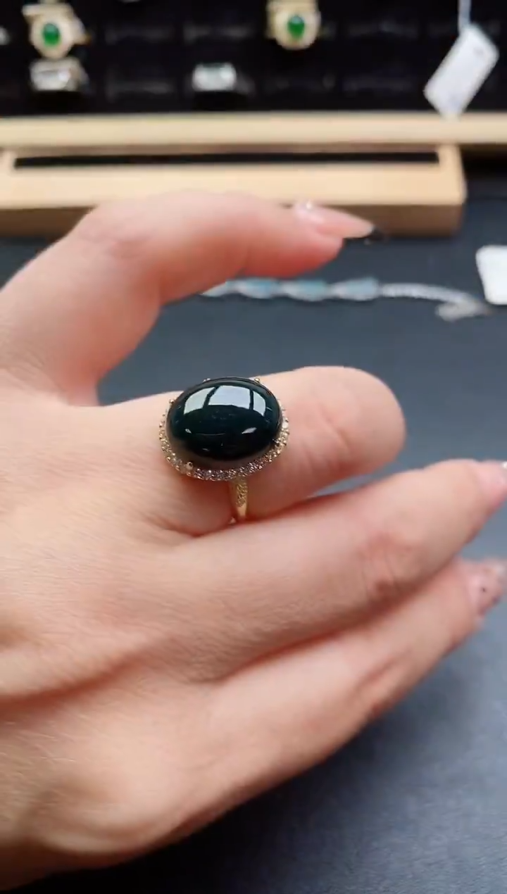 银S925镶嵌戒指翡翠1