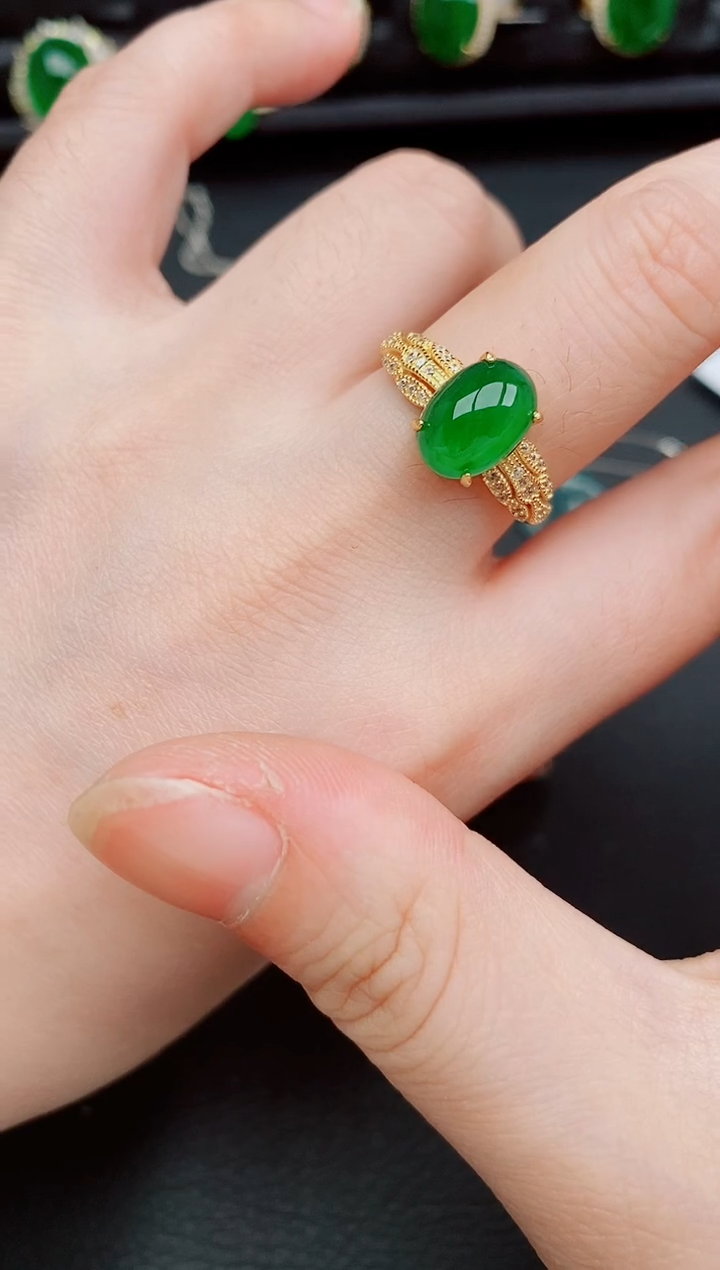 【闪购商品】翡翠戒指银S925镶嵌天然a货翡翠375