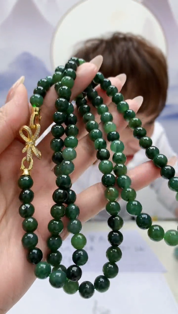 【闪购商品】定制翡翠未镶嵌4868MM-毛货珠链164