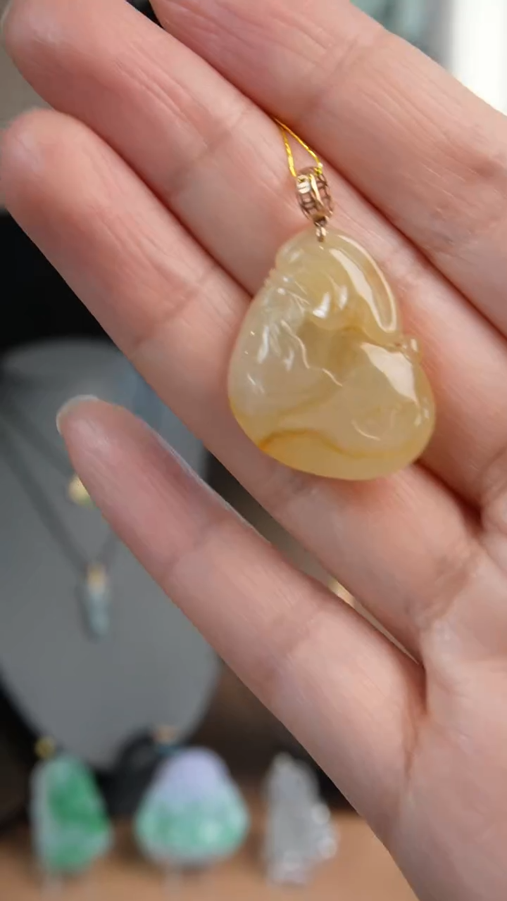 【闪购商品】翡翠颈饰18K金镶嵌天然缅甸翡翠吊坠