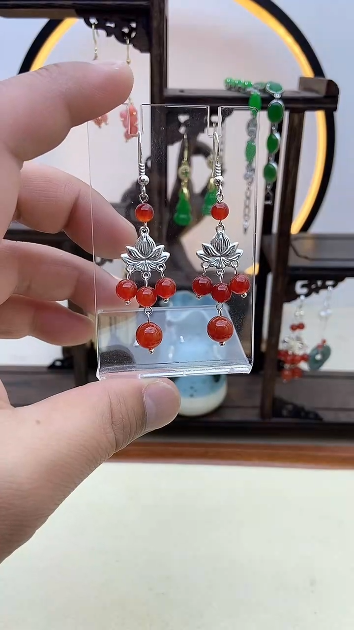 【闪购商品】南红玛瑙耳饰银S925镶嵌107号