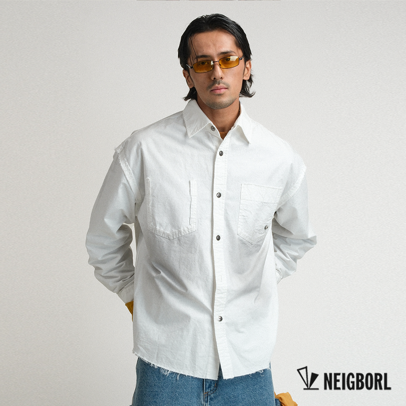 NEIGBORL钊叔制美式休闲舒适翻领宽松上衣百搭长袖工装衬衫