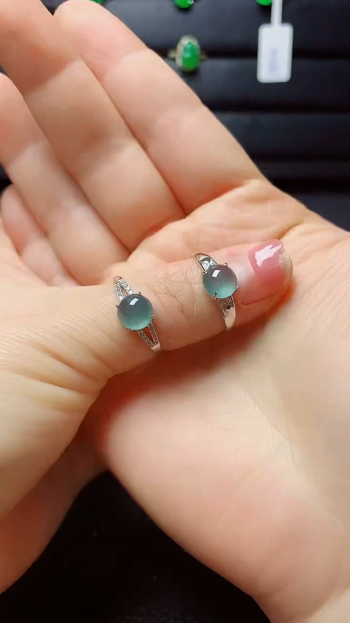 银S925镶嵌戒指翡翠你***！天然翡翠A货s925银镶