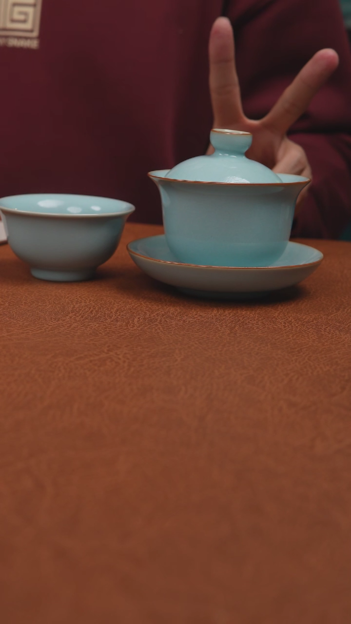 【闪购商品】杯汝州原产地原矿釉天青元宝盖碗压手杯