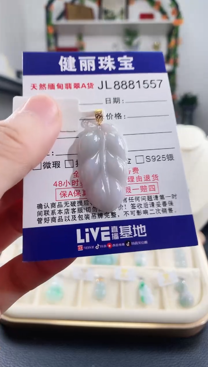 颈饰18K金镶嵌翡翠天然缅甸翡翠 金枝玉叶(一物一证)+银链