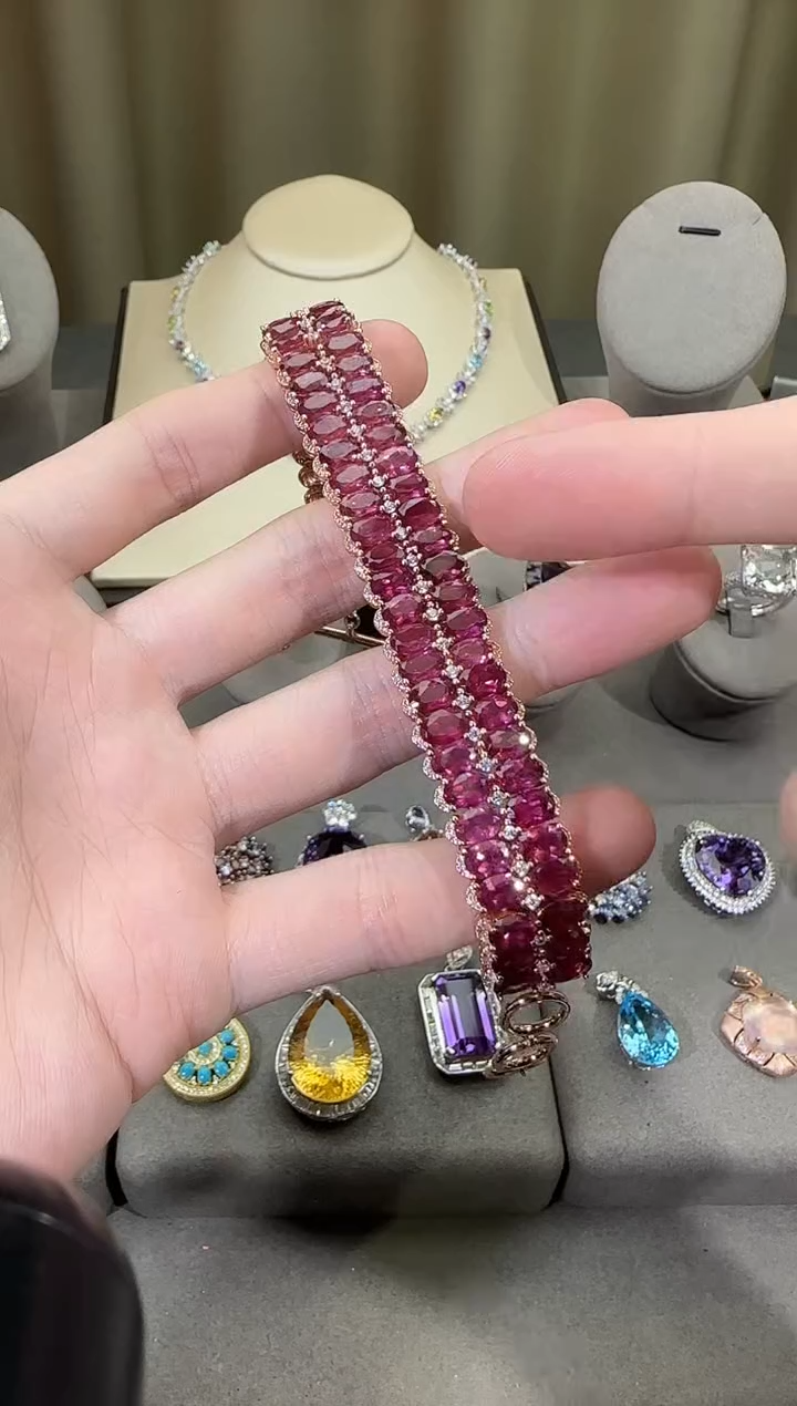 银S925镶嵌手链石榴石17mm手链高级款