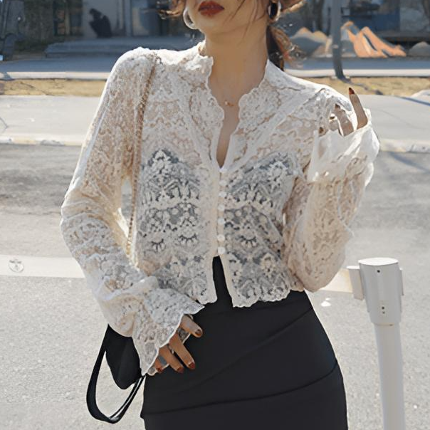 镂空休闲时尚设计感气质蕾丝上衣百搭显瘦甜美开衫女长袖上衣