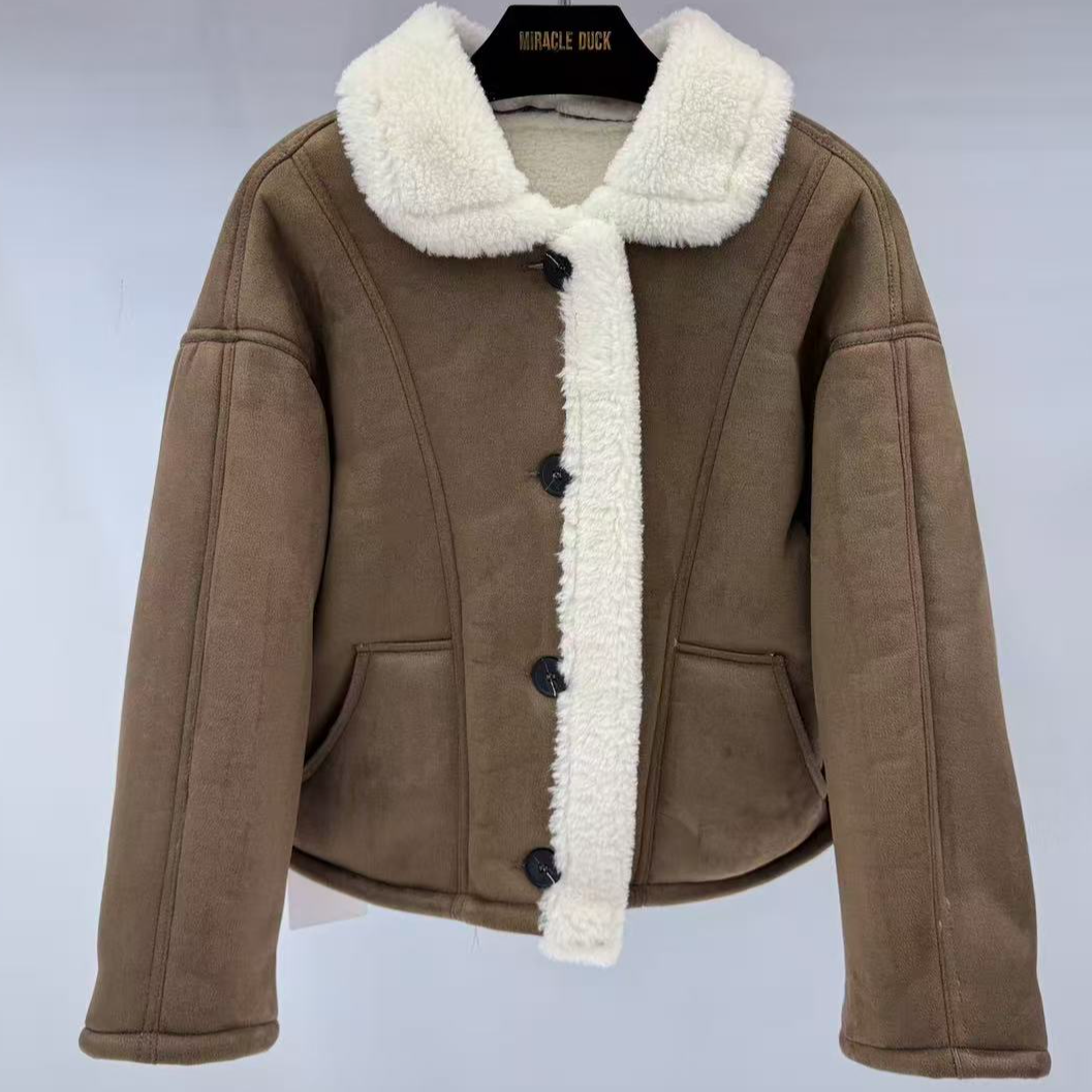 女慵懒风短外套短款加厚休闲单排扣加绒直下摆C1942