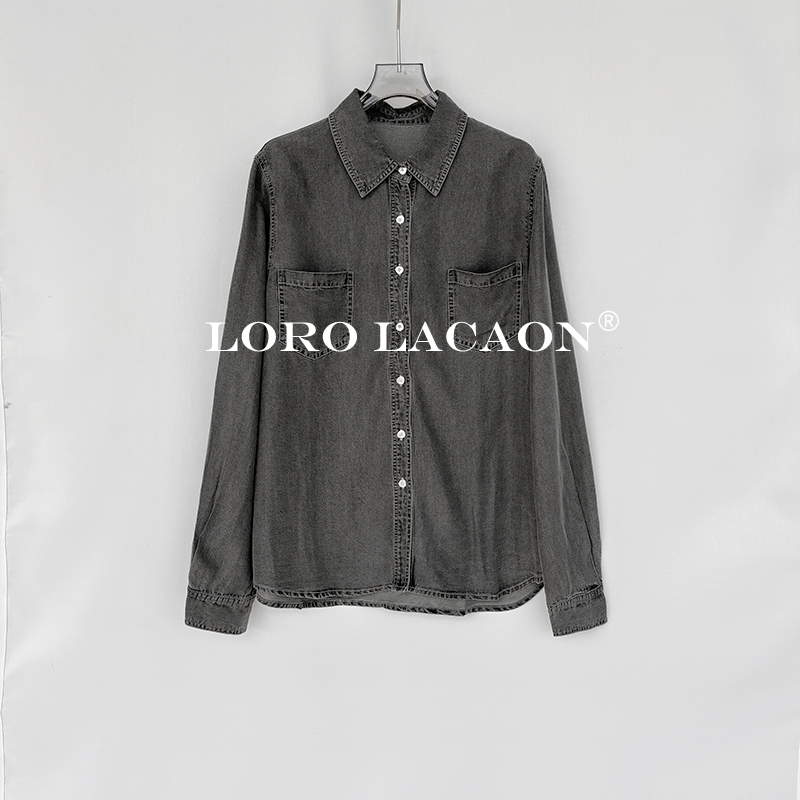 以赛亚 清晨暮色 设计感纯色莱赛尔牛仔长袖女款衬衣54CC69474063