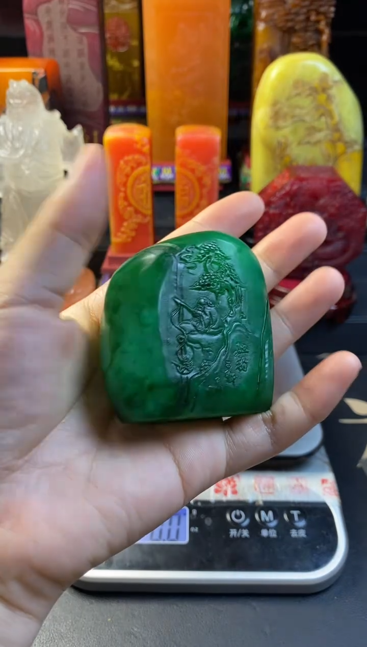 寿山石印石雅安绿随形章 长乐