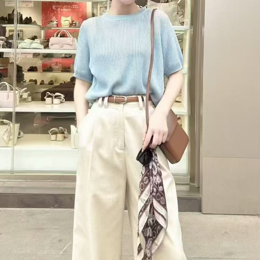 主播扣号非主图休闲风时尚短袖T恤女装圆领百搭盐系