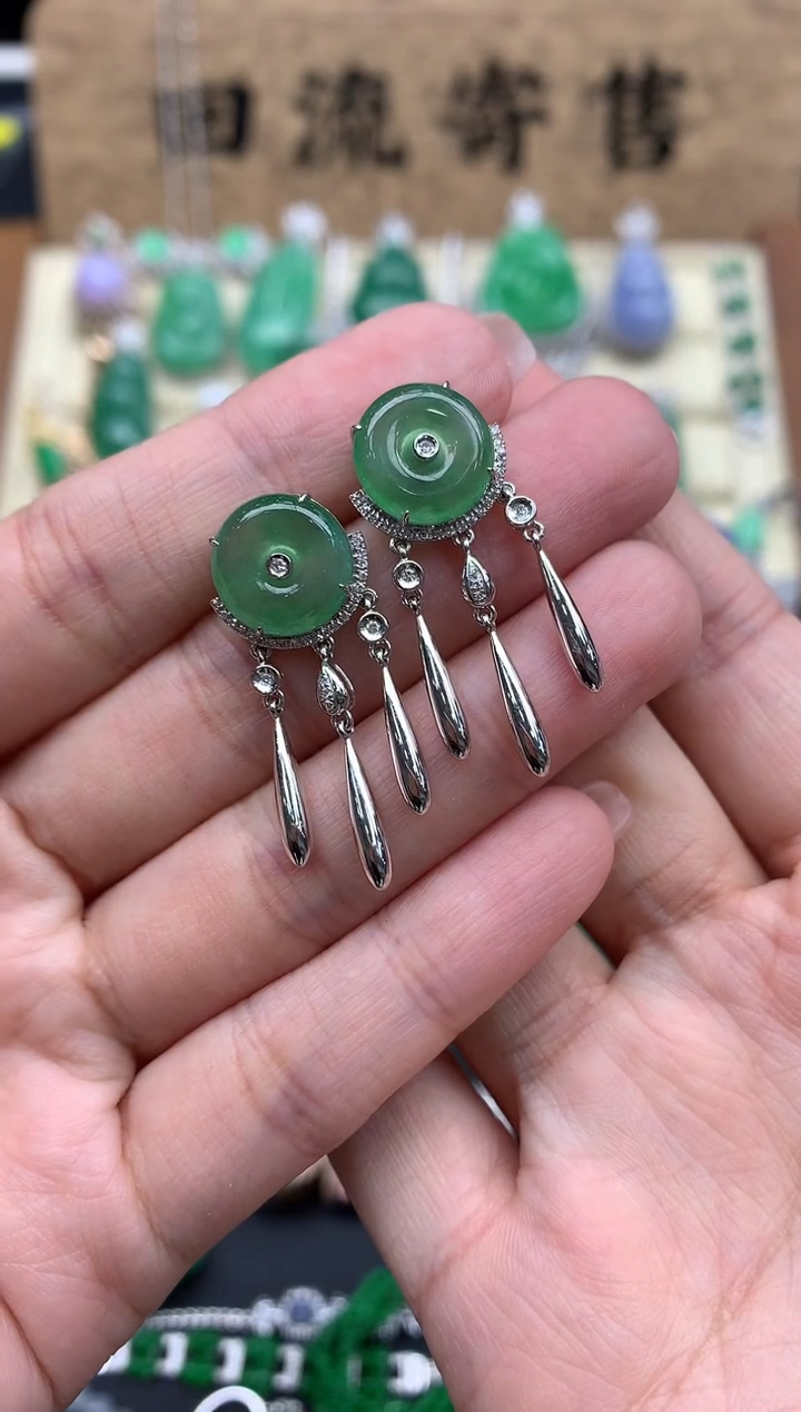 【闪购商品】翡翠耳饰18K金镶嵌654-中国好珍宝