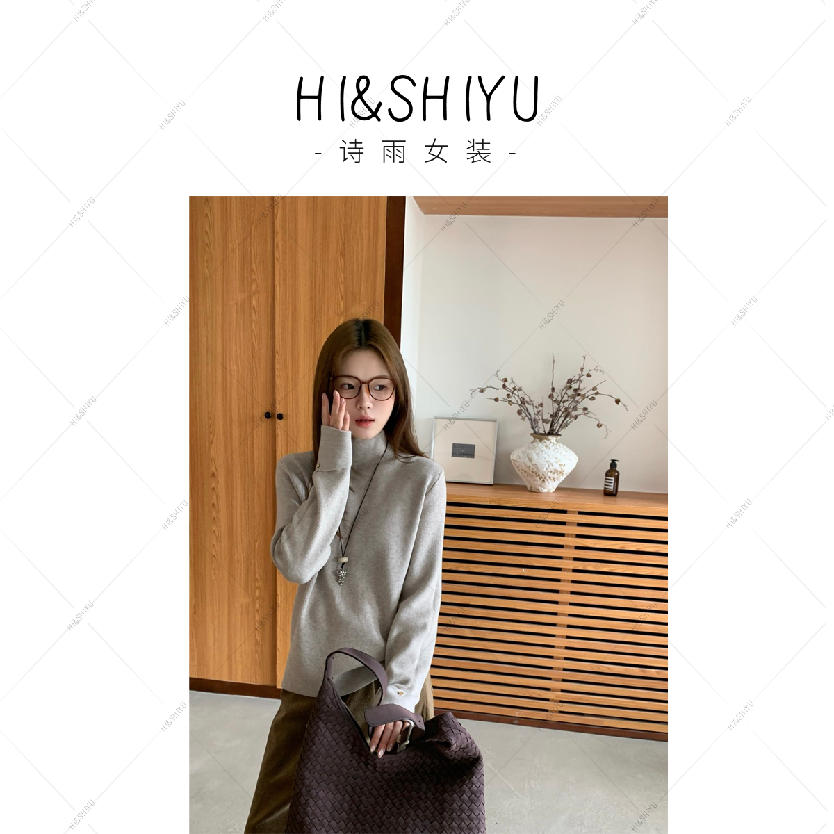 HISHIYU【本命天菜】半高领宽松慵懒袖口带扣子百搭毛衣打底衫